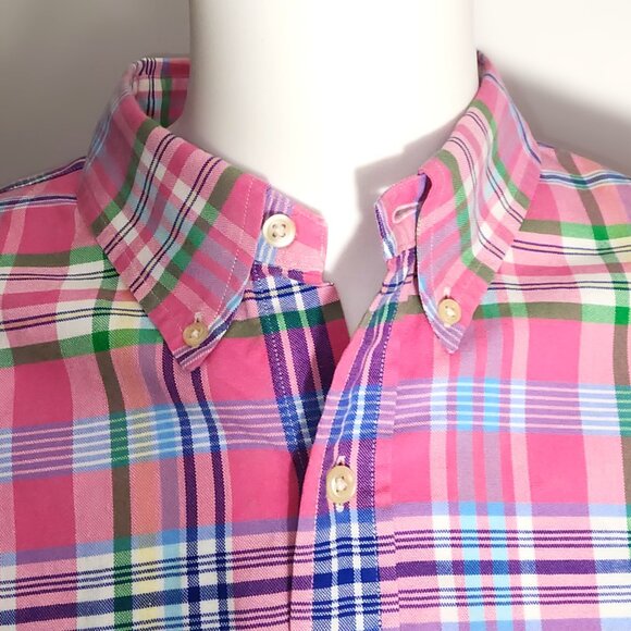 Polo Ralph Lauren Plaid Shirt Mens XXL Pink Green Button Up Classic Blue Label - Picture 4 of 13